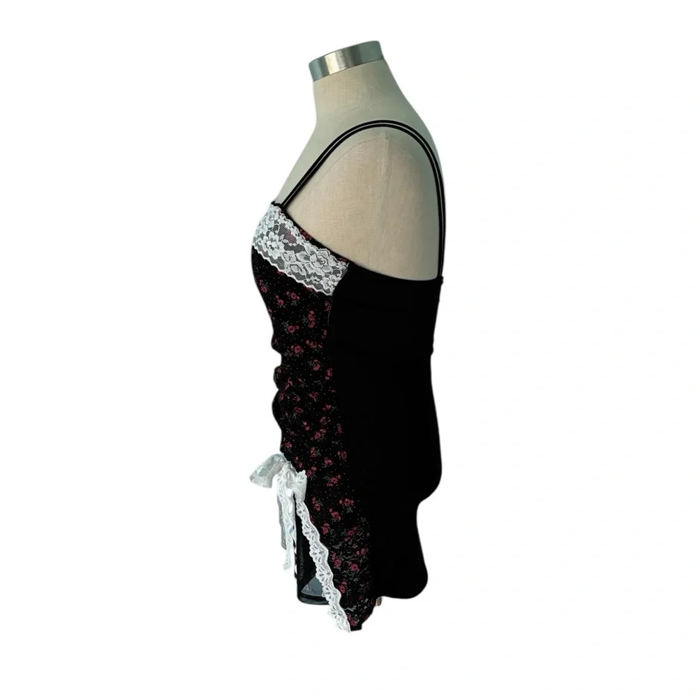 Floral Lace Trim Black Slip Dress